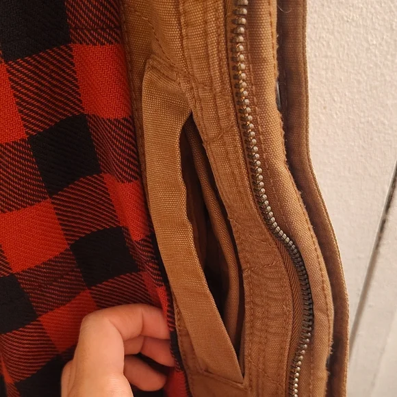 American Eagle Outfitters Tan Jacket with Red Buffalo Plaid Lining - Picture 4 of 5